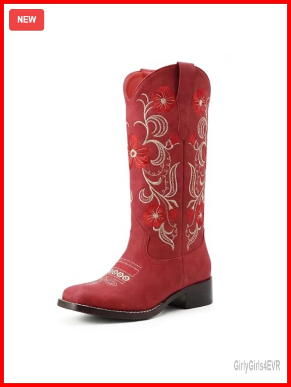 Women's Square Toe Cowboy Boots with Sunflower Embroidery, Mid Calf, Chunky Heel